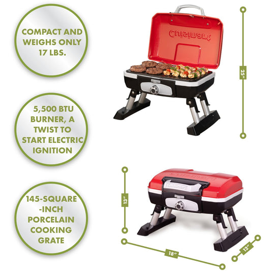 Cuisinart Petit Gourmet Portable Tabletop Outdoor LP Gas Grill in Red/Black