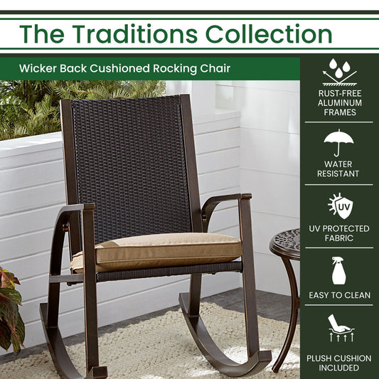 Hanover Traditions - Wicker Back Porch Rocker with Cushion - Tan/Bronze