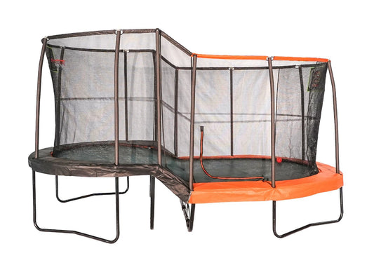 JumpKing - 10’ X 17’ Oval Multi Level Heavy Duty Trampoline With Toss Game And Hoop Accessory - JKLCOV1017C4