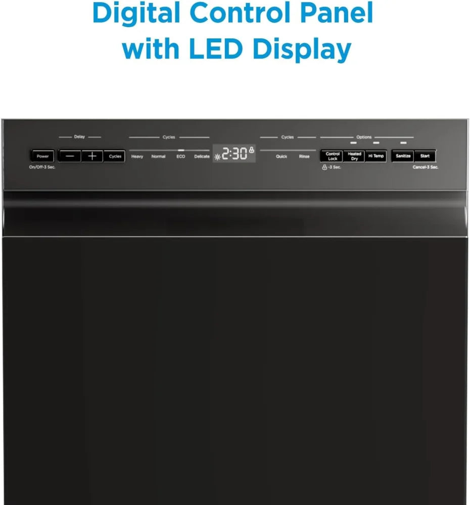 Midea - 18" Front Control Dishwasher, 52dB, 2-Rack, Stainless Tub - MDF18A1ABB