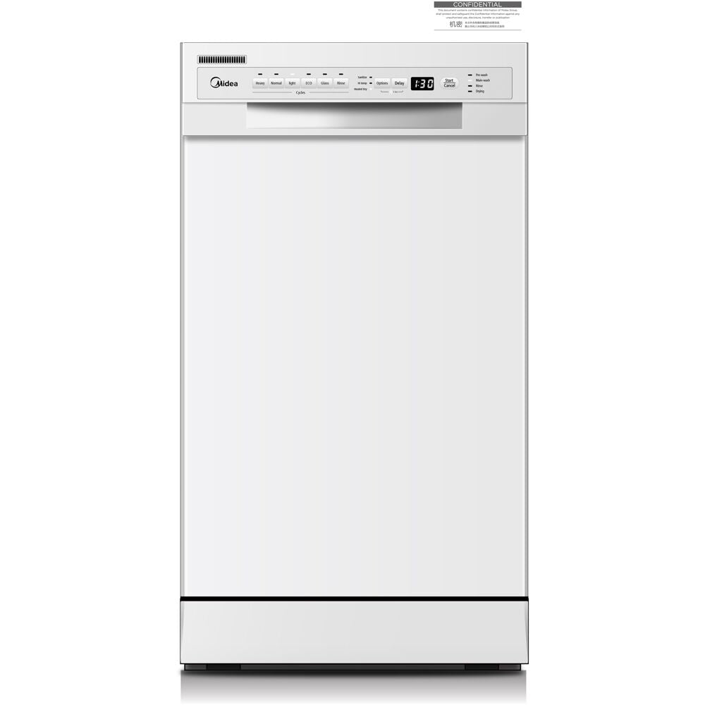 Midea - 18" Front Control Dishwasher, 52dB, 2-Rack, Stainless Tub - MDF18A1AWW