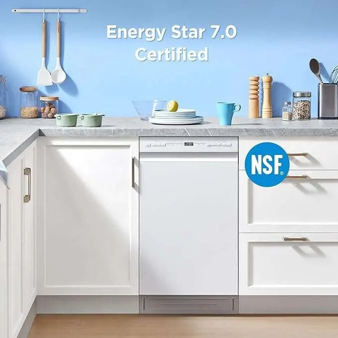 Midea - 18" Front Control Dishwasher, 52dB, 2-Rack, Stainless Tub - MDF18A1AWW