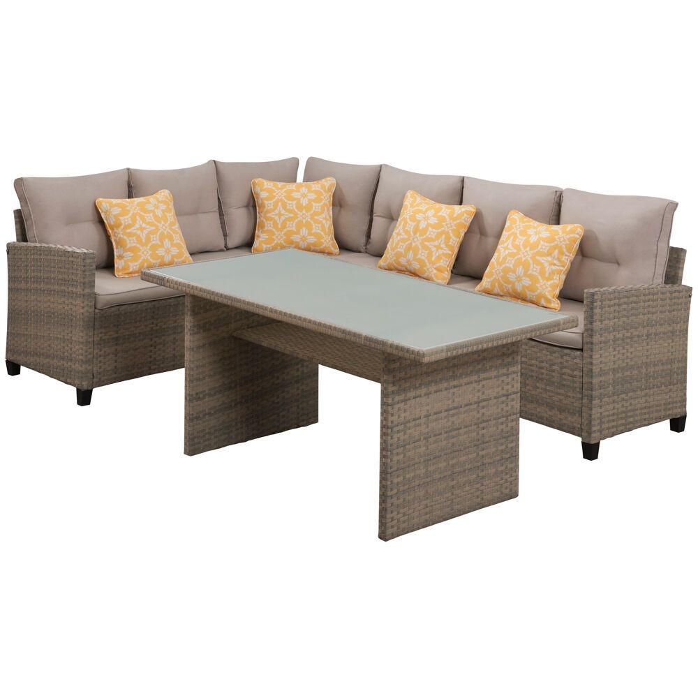 Mod Furniture - Amelia 3-Piece Wicker Outdoor Sectional Set with Gray Cushions | AML3PC-GRY