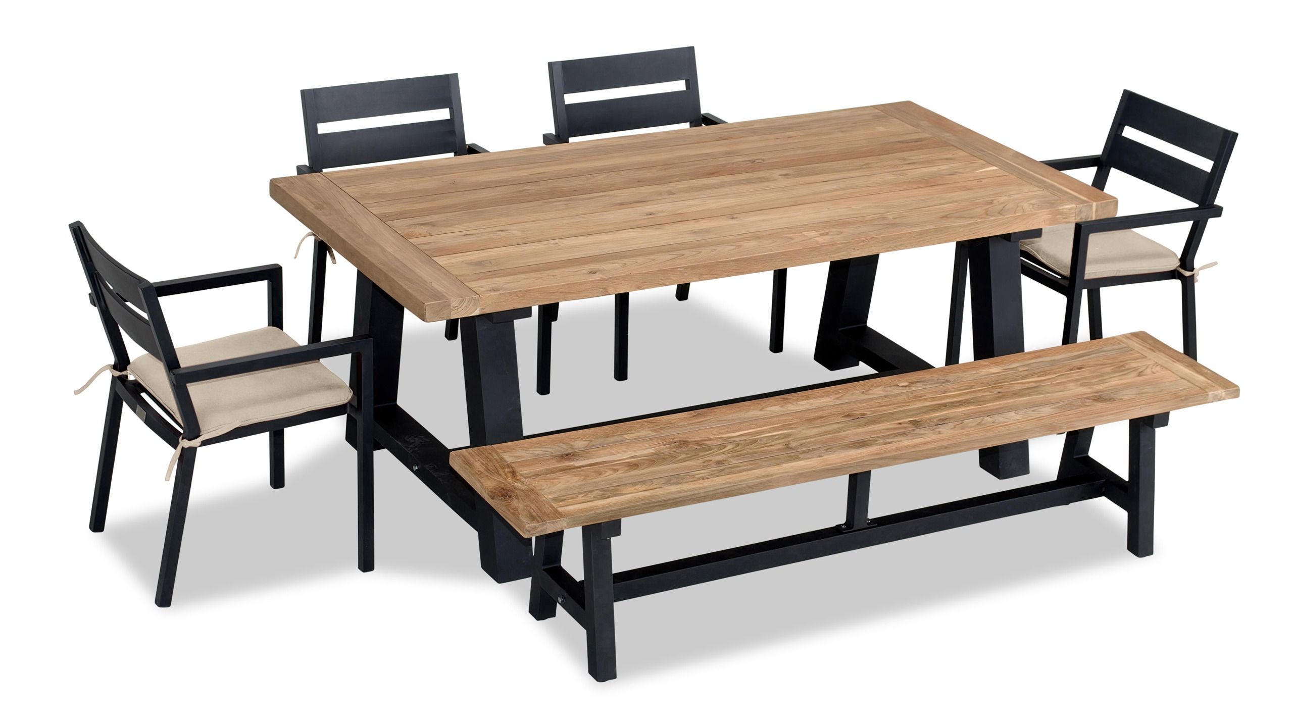 Harmonia Living - Pacifica Mill 6 to 7 Seat Reclaimed Teak Patio Dining Set w/ Bench | PAC-BK-SET551