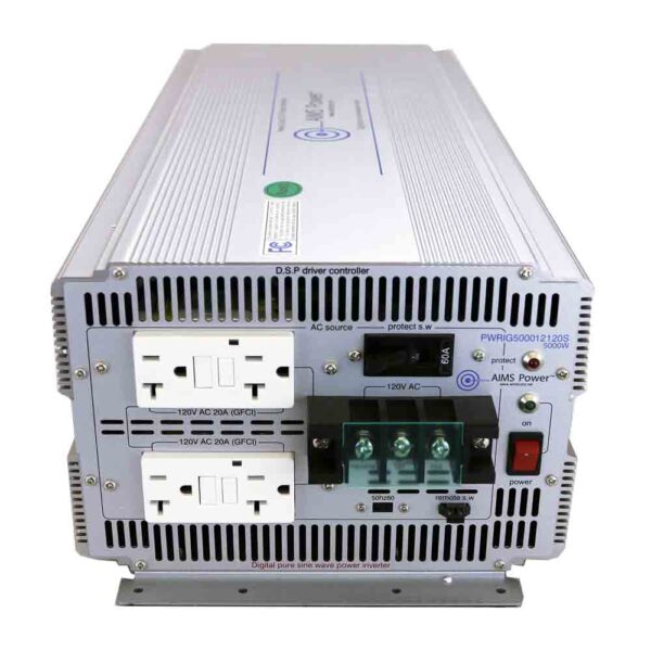 Aims Power - 5000 Watt Pure Sine Power Inverter - Industrial Grade - 12 VDC 120 VAC 50/60Hz - PWRIG500012120S