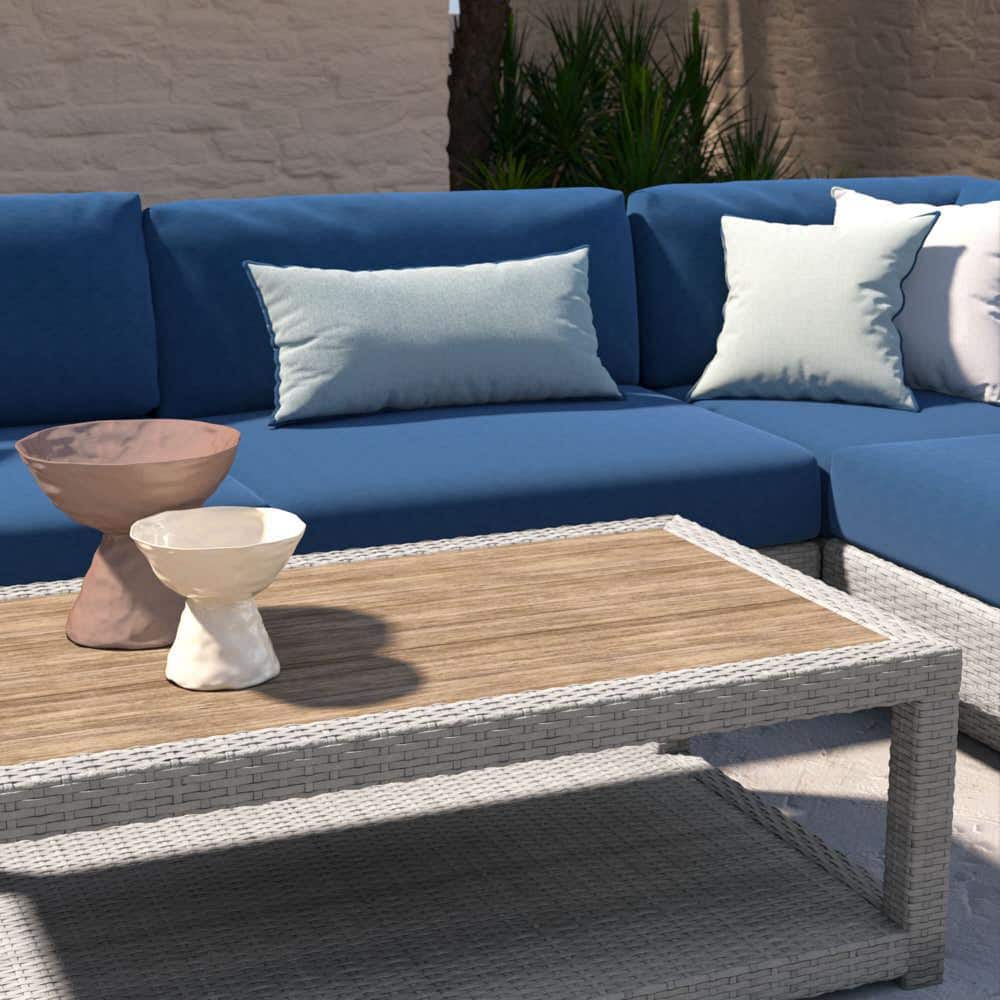 Portofino Comfort Gray 5-Piece Aluminum Patio Conversation Sectional Seating Set with Sunbrella Laguna Blue Cushions