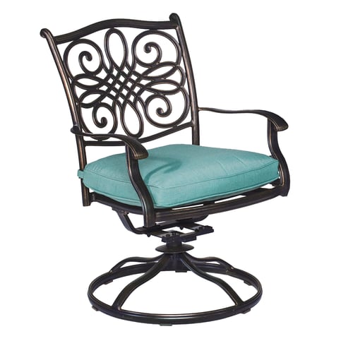 Cambridge - Seasons 3pc Dining Set:32"Cast Round Table, 2 Chair Rockers, blue cushions - Aluminum/Blue