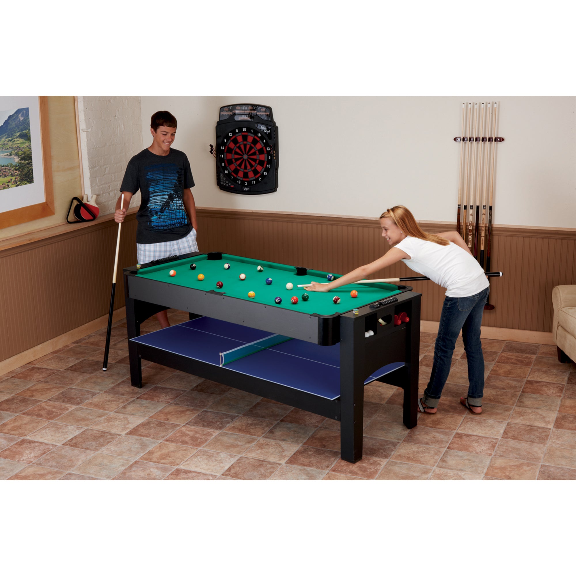 Fat Cat - 6' - 3-in-1 Flip Multi-Game Table - Blue Top - 64-1051