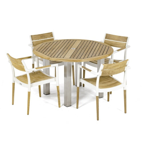 Westminster Teak - 5 Piece Vogue Bloom Dining Set Round 47" Table - 70742