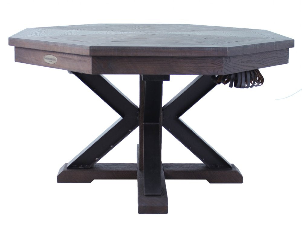 "The Weathered" 3 in 1 Table - Octagon 48" w/Bumper Pool with SLATE bed in Black Oak  (CHAIR SOLD SEPARATELY) | WEA-48-BLK