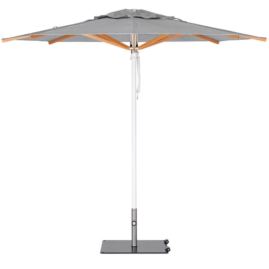 Woodline - 8’ Square Pulley Lift Umbrella, Aluminum/Eucalyptus - Easilift, Pacific, Elegance - SW25R