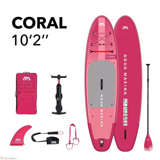 Aqua Marina - Coral (Raspberry) - Advanced All-around iSUP, 3.1m/12cm, with carbon/fiberglass hybrid PASTEL paddle, coil leash and carry strap  | BT-23COPR