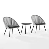 Crosley Furniture - Aspen 3Pc Outdoor Rope Chair Set Gray/Matte Black - Side Table & 2 Chairs