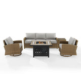 Crosley Furniture - Bradenton 5Pc Swivel Rocker And Sofa Set W/Fire Table Gray/Weathered Brown - Tucson Fire Table, Sofa, Side Table, & 2 Swivel Rockers
