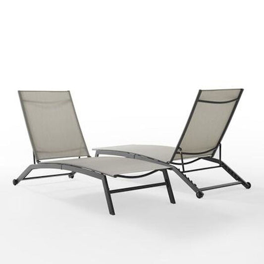 Crosley Furniture - Weaver 2Pc Outdoor Sling Chaise Lounge Set Light Gray/Matte Black - 2 Lounge Chairs