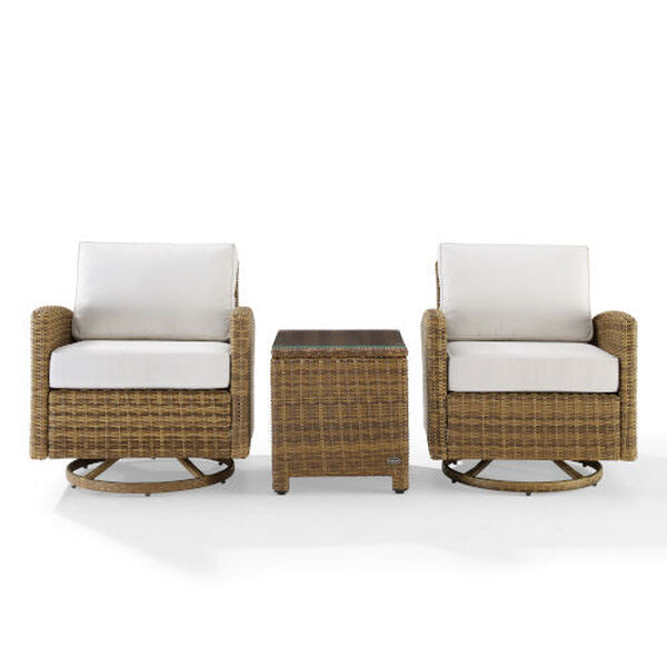 Crosley Furniture - Bradenton 3Pc Swivel Rocker Chair Set - Sunbrella White/Weathered Brown - Side Table & 2 Swivel Rockers