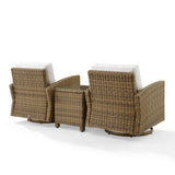 Crosley Furniture - Bradenton 3Pc Swivel Rocker Chair Set - Sunbrella White/Weathered Brown - Side Table & 2 Swivel Rockers
