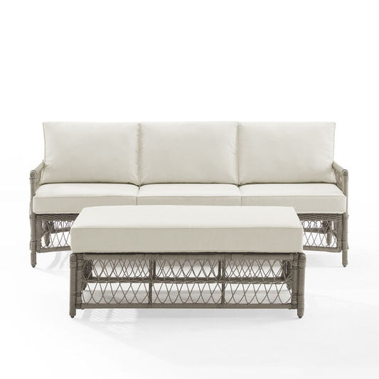 Crosley Furniture - Thatcher 2Pc Outdoor Wicker Sofa Set Creme/Driftwood - Sofa & Coffee Table Ottoman