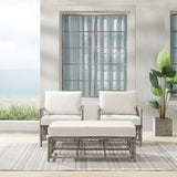 Crosley Furniture - Thatcher 3Pc Outdoor Wicker Armchair And Ottoman Set Creme/Driftwood - Coffee Table Ottoman & 2 Armchairs