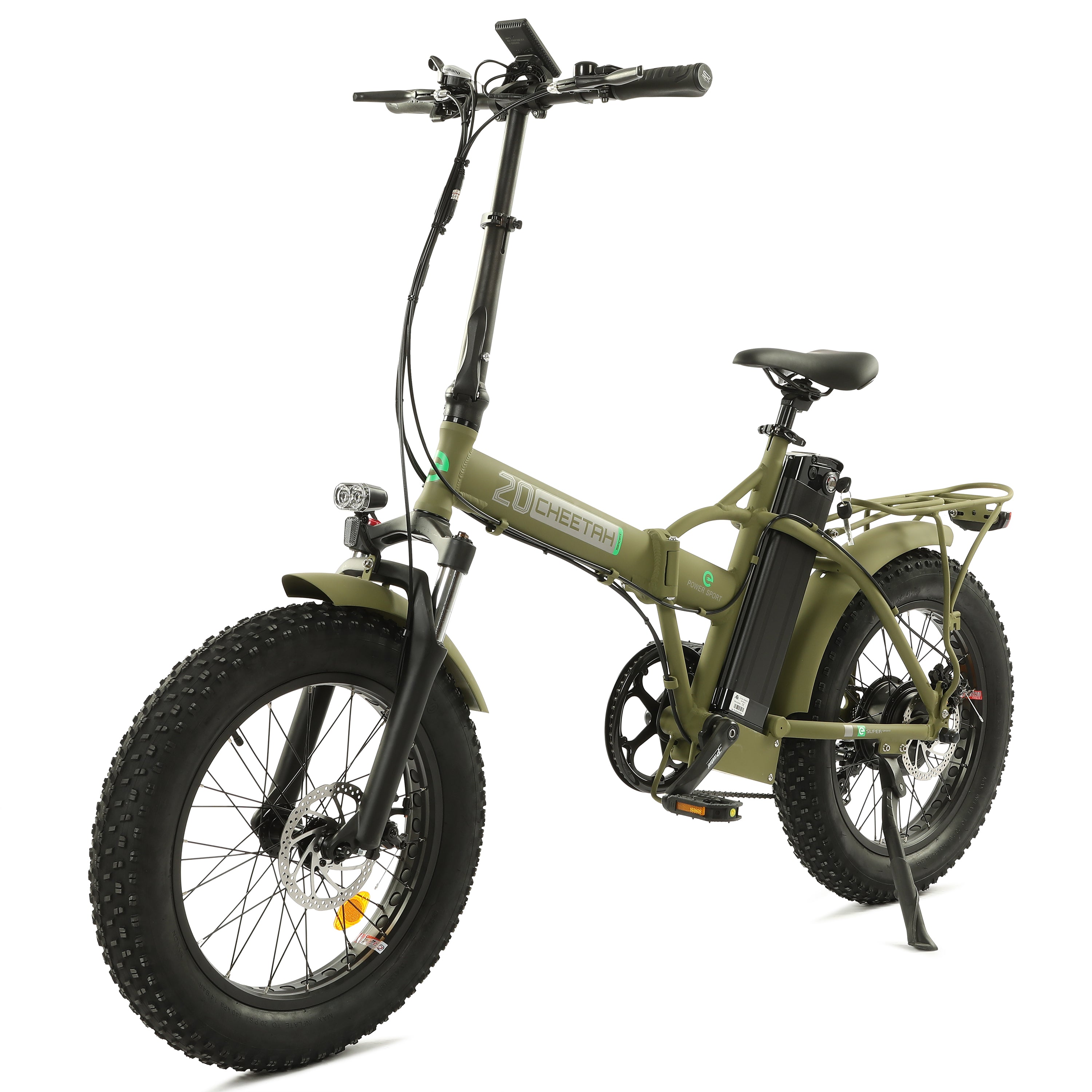 Ecotric Matt Green 48V Fat Tire Portable And Folding Electric Bike With Color Lcd Display