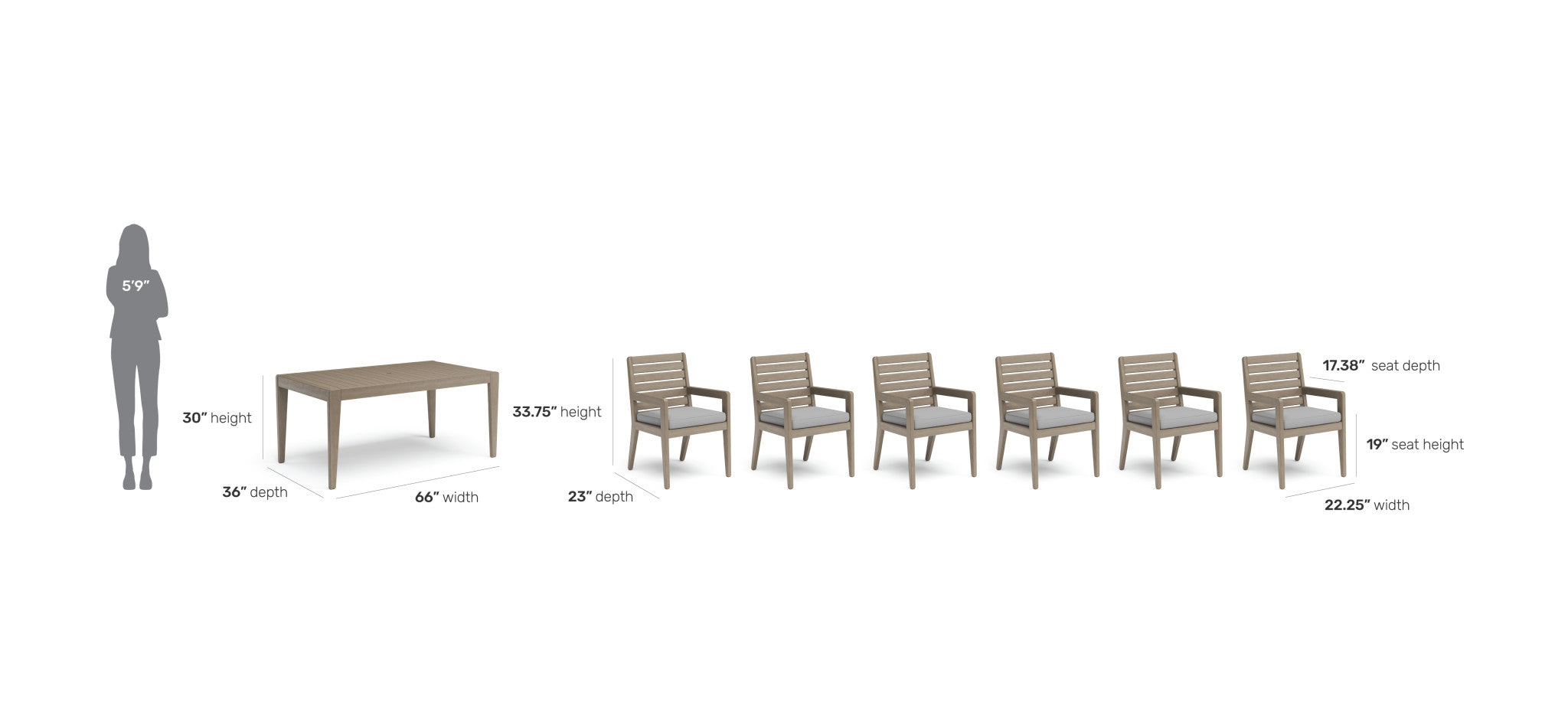 Sustain Outdoor Dining Table and Six Armchairs by Homestyles - Gray - Wood - 5675-31-81S