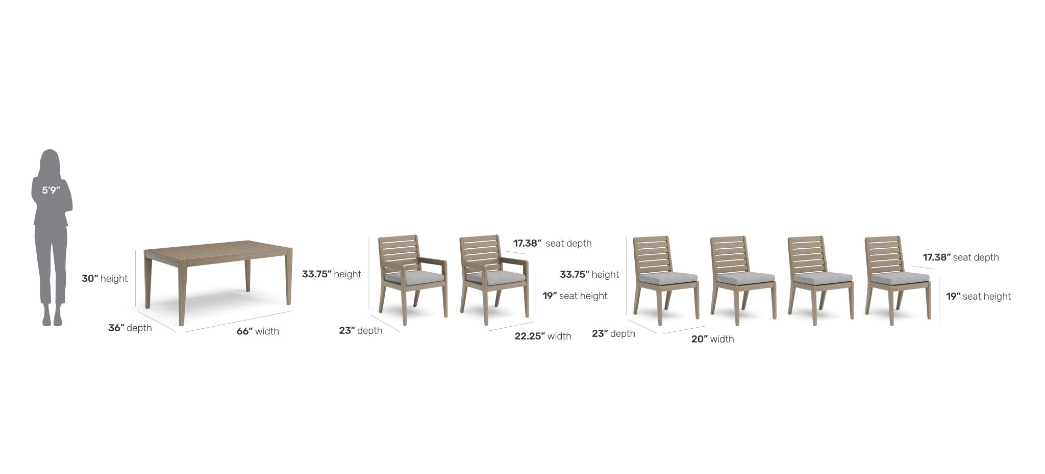 Sustain Outdoor Dining Table and Six Chairs by Homestyles - Gray - Wood - 5675-318180Q