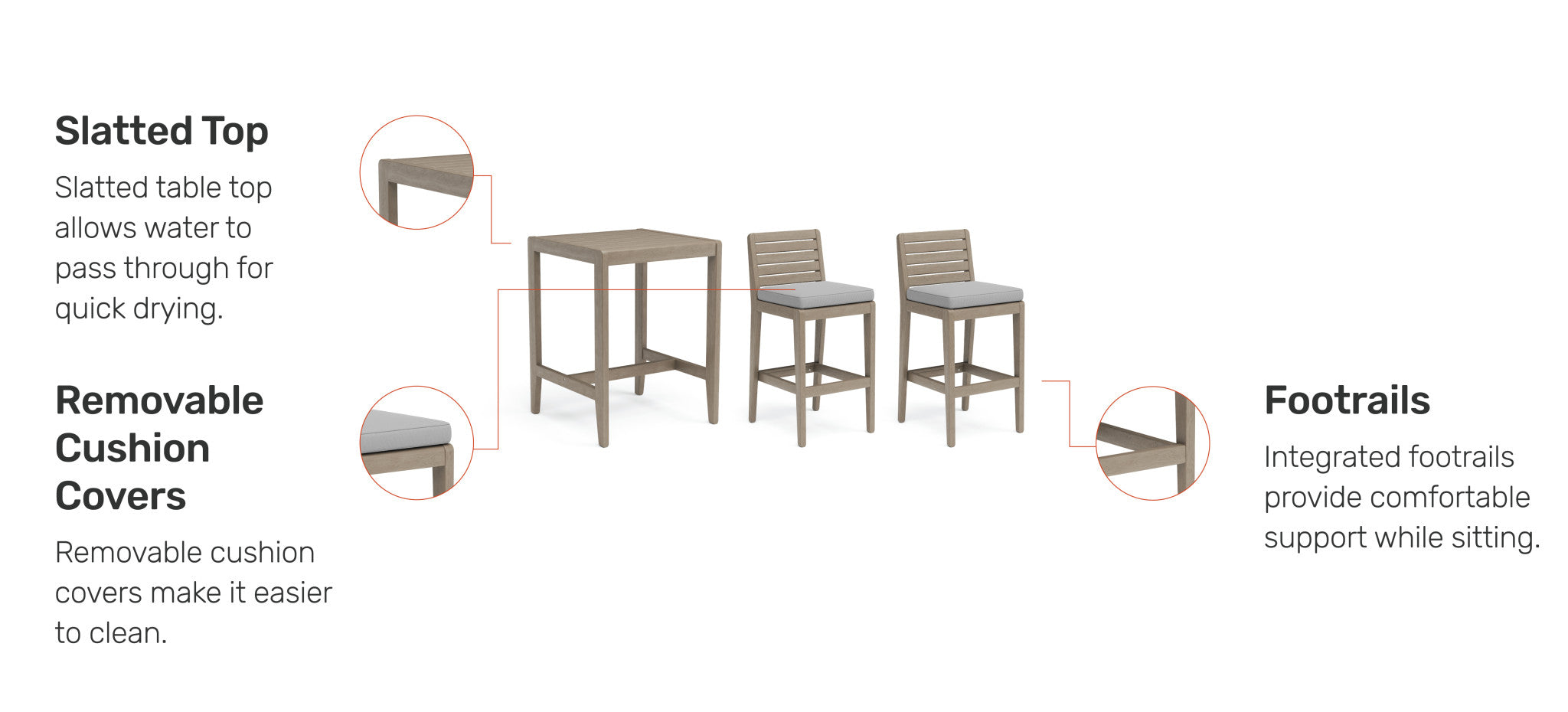 Sustain Outdoor High Bistro Table and Two Stools by Homestyles - Gray - Wood - 5675-35-87D