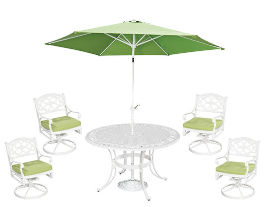 Sanibel 6 Piece Outdoor Dining Set by Homestyles - White - Aluminum, Cast Iron, Upholstered, Fabric - 6652-3056C