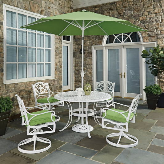 Sanibel 6 Piece Outdoor Dining Set by Homestyles - White - Aluminum, Cast Iron, Upholstered, Fabric - 6652-3256C