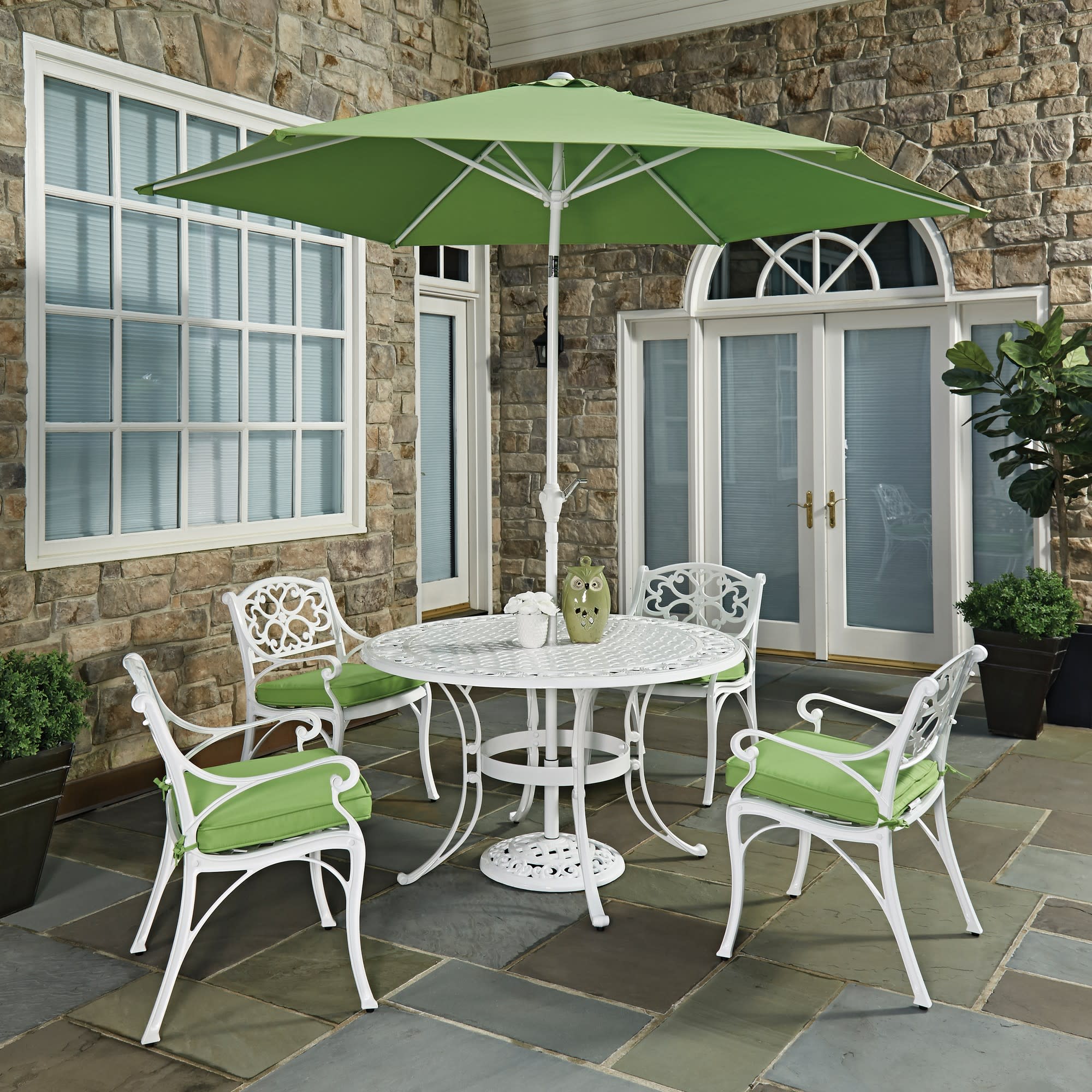 Sanibel 6 Piece Outdoor Dining Set by Homestyles - White - Aluminum, Cast Iron, Upholstered, Fabric - 6652-3286C