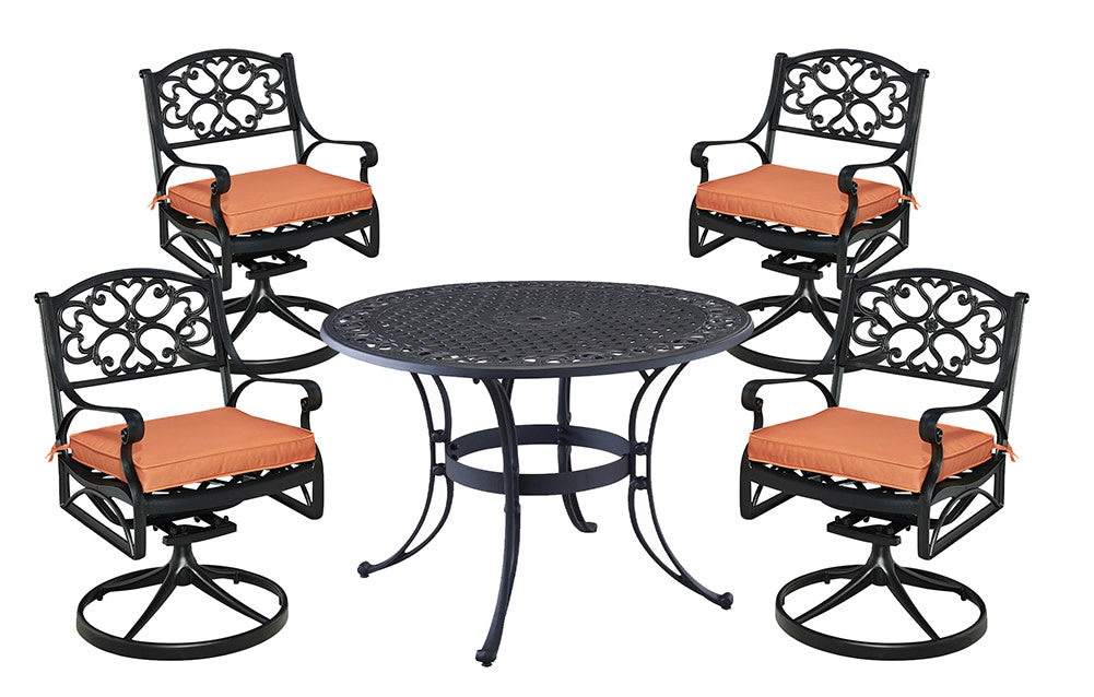 Sanibel 5 Piece Outdoor Dining Set by Homestyles - Black - Aluminum, Upholstered, Fabric - 6654-305C