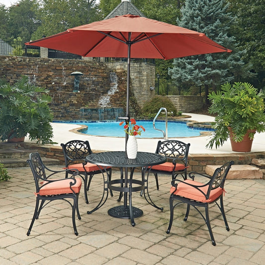 Sanibel 6 Piece Outdoor Dining Set by Homestyles - Black - Aluminum, Cast Iron, Upholstered, Fabric - 6654-3086C