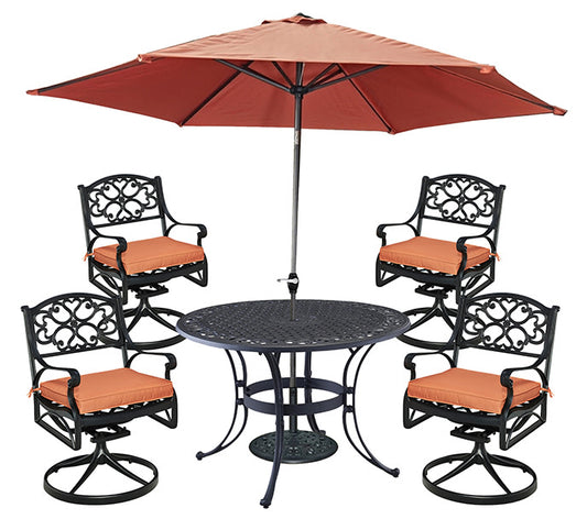 Sanibel 6 Piece Outdoor Dining Set by Homestyles - Black - Aluminum, Cast Iron, Upholstered, Fabric - 6654-3256C