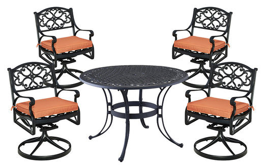 Sanibel 5 Piece Outdoor Dining Set by Homestyles - Black - Aluminum, Upholstered, Fabric - 6654-325C