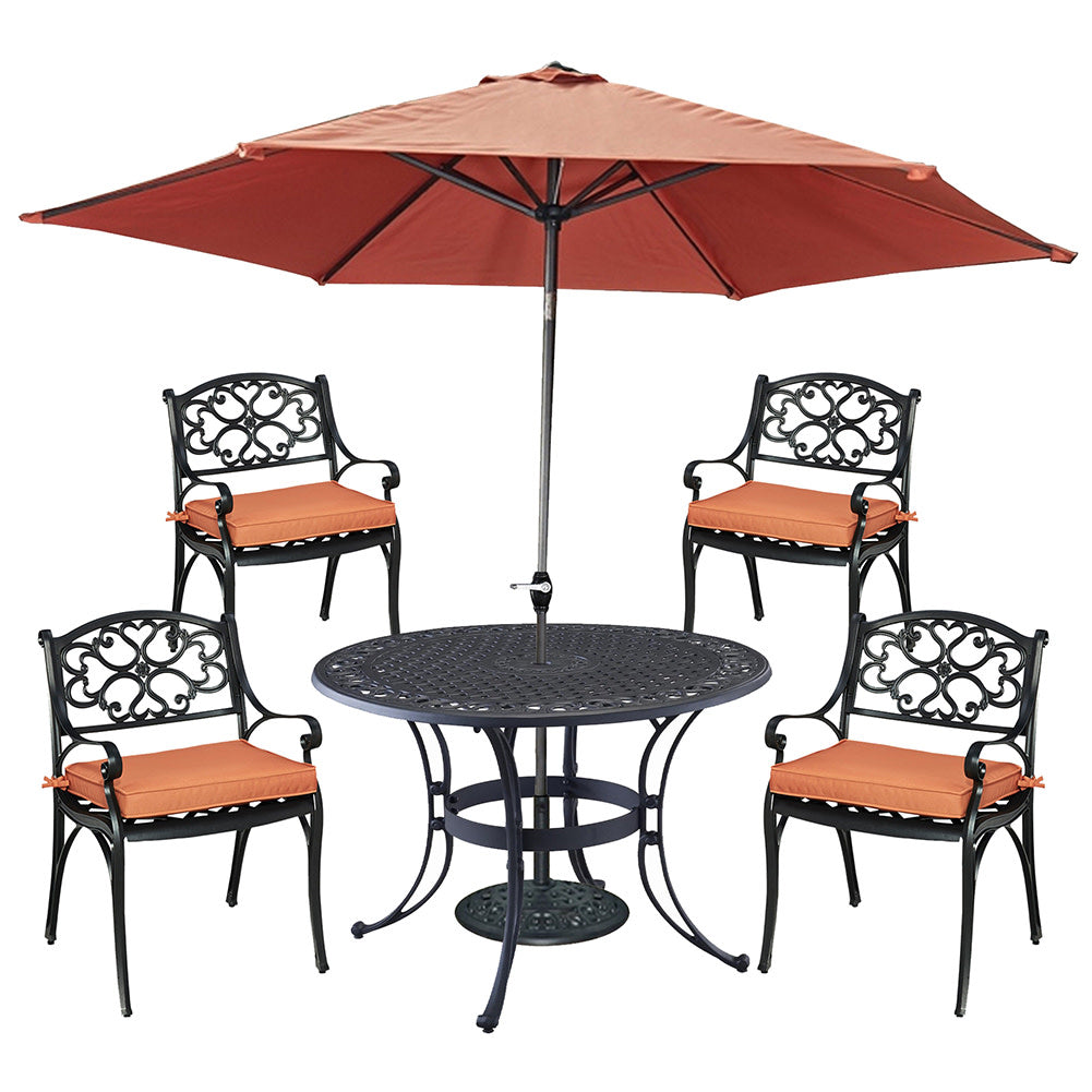 Sanibel 6 Piece Outdoor Dining Set by Homestyles - Black - Aluminum, Cast Iron, Upholstered, Fabric - 6654-3286C