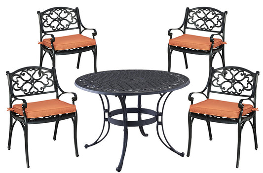 Sanibel 5 Piece Outdoor Dining Set by Homestyles - Black - Aluminum, Upholstered, Fabric - 6654-328C