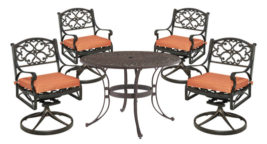 Sanibel 5 Piece Outdoor Dining Set by Homestyles - Bronze - Aluminum, Upholstered, Fabric - 6655-305C
