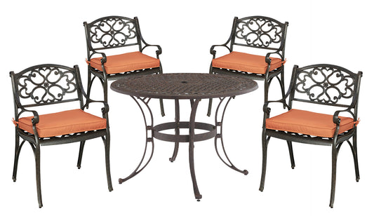 Sanibel 5 Piece Outdoor Dining Set by Homestyles - Bronze - Aluminum, Upholstered, Fabric - 6655-328C
