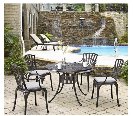 Grenada 5 Piece Outdoor Dining Set by Homestyles - Charcoal - Aluminum, Upholstered, Fabric - 6660-308C