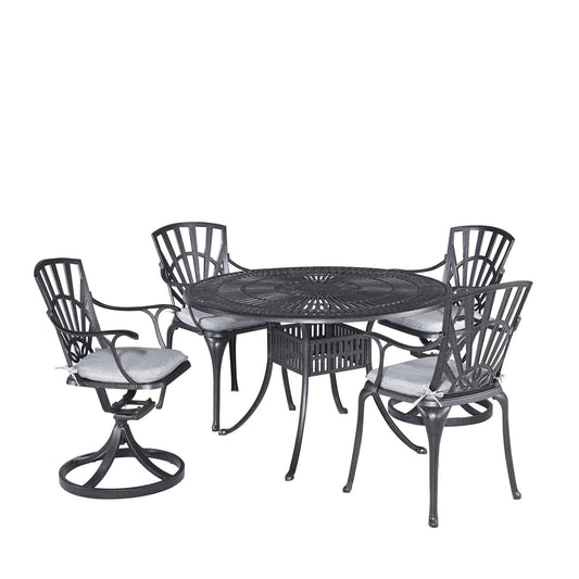 Grenada 5 Piece Outdoor Dining Set by Homestyles - Charcoal - Aluminum, Upholstered, Fabric - 6660-3258C