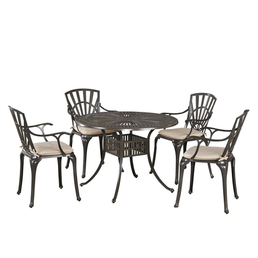 Grenada 5 Piece Outdoor Dining Set by Homestyles - Khaki Gray - Aluminum, Upholstered, Fabric - 6661-308C