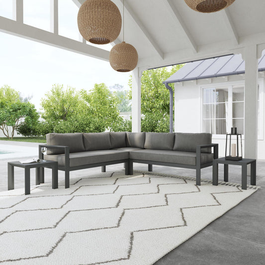 Grayton Gray 5 Seat Sectional with 2 End Tables by Homestyles - Brown - Rattan - 6730-4120