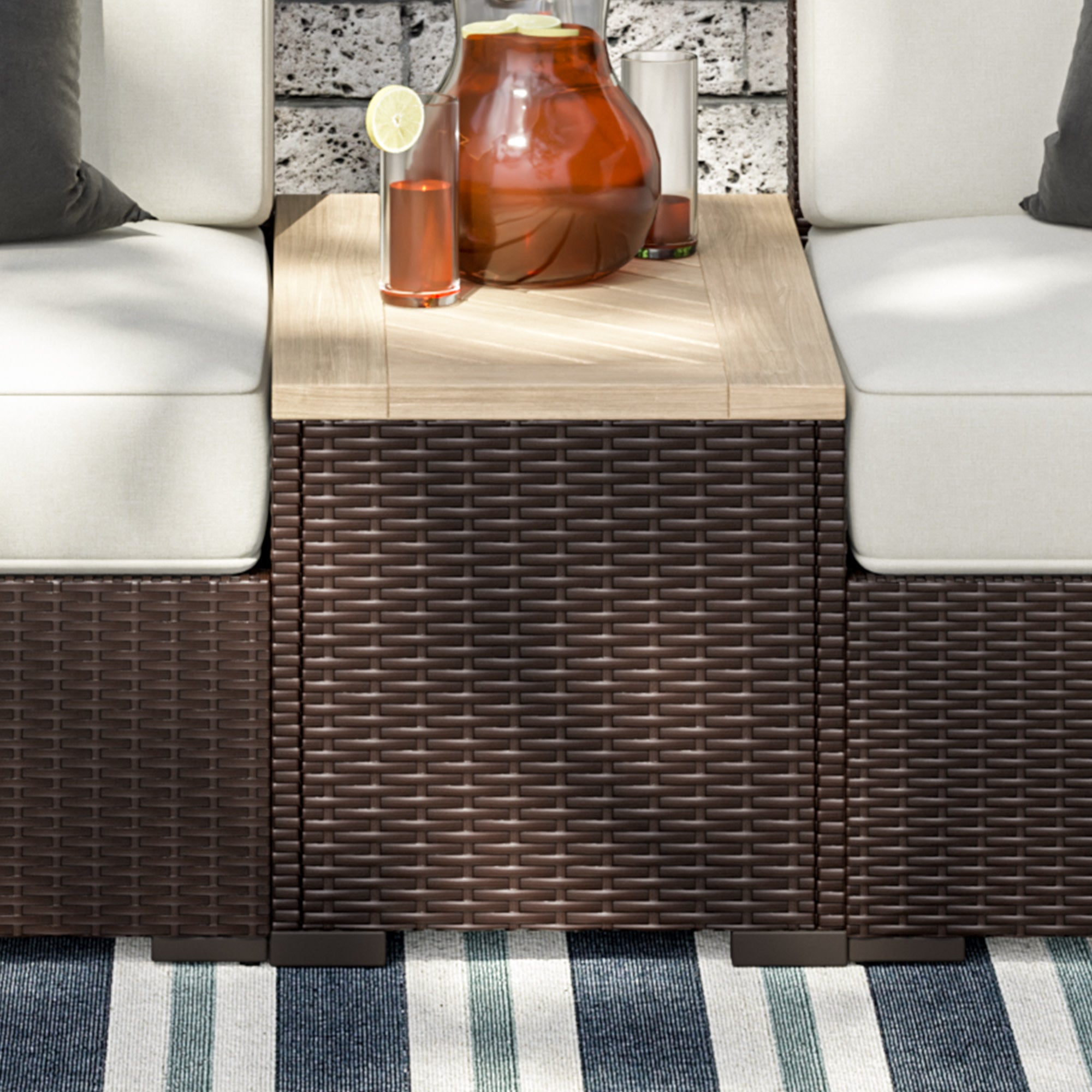 Palm Springs Outdoor Chair Pair and Storage Table by Homestyles - Brown - Rattan - 6800-12D-23