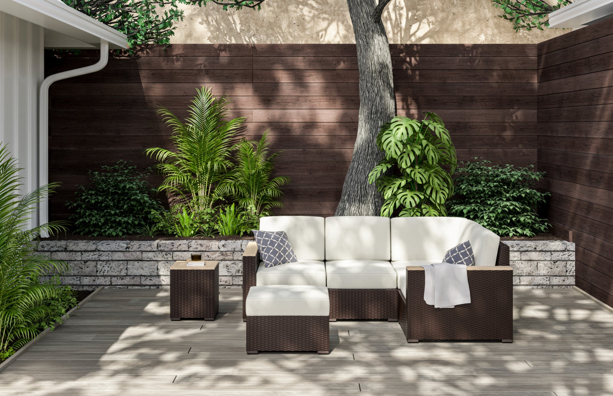 Palm Springs Outdoor 4 Seat Sectional by Homestyles - Brown - Rattan - 6800-40