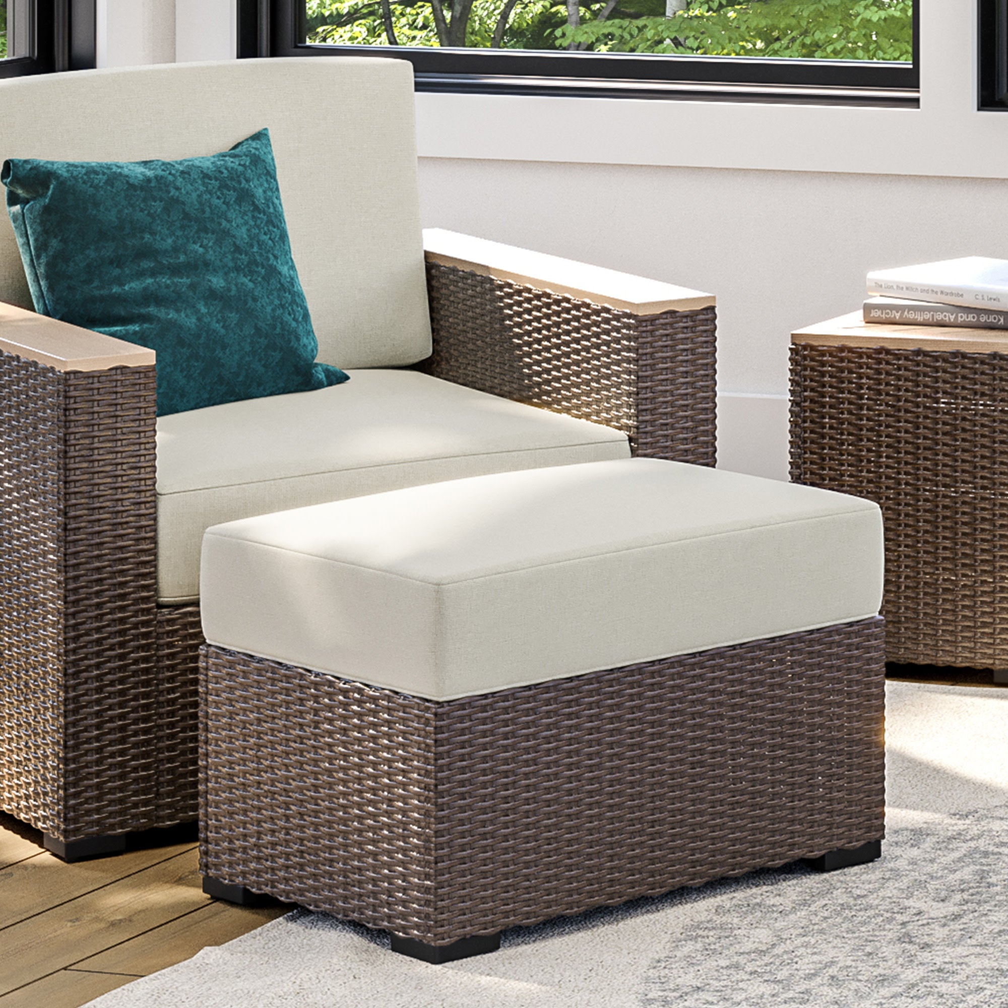 Palm Springs Outdoor Ottoman by Homestyles - Brown - Rattan - 6800-90