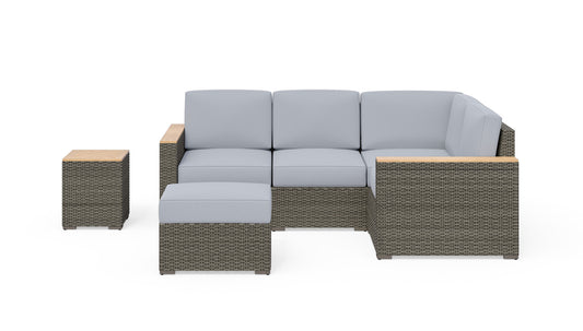 Boca Raton Outdoor 4 Seat Sectional, Ottoman and Side Table by Homestyles - Brown - Rattan - 6801-49-T