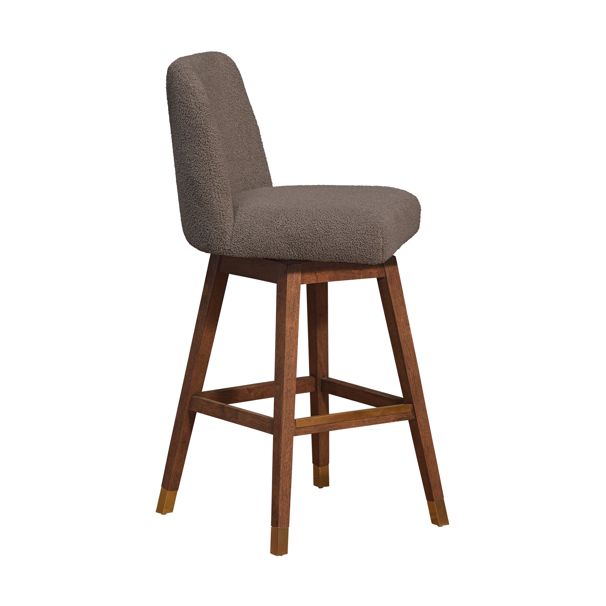 Armen Living - Amalie Swivel Bar or Counter Stool in Brown Oak Wood Finish with Taupe Boucle Fabric - 840254332041