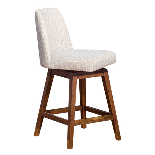 Armen Living - Amalie Swivel Bar or Counter Stool in Brown Oak Wood Finish with Beige Fabric - 840254332072