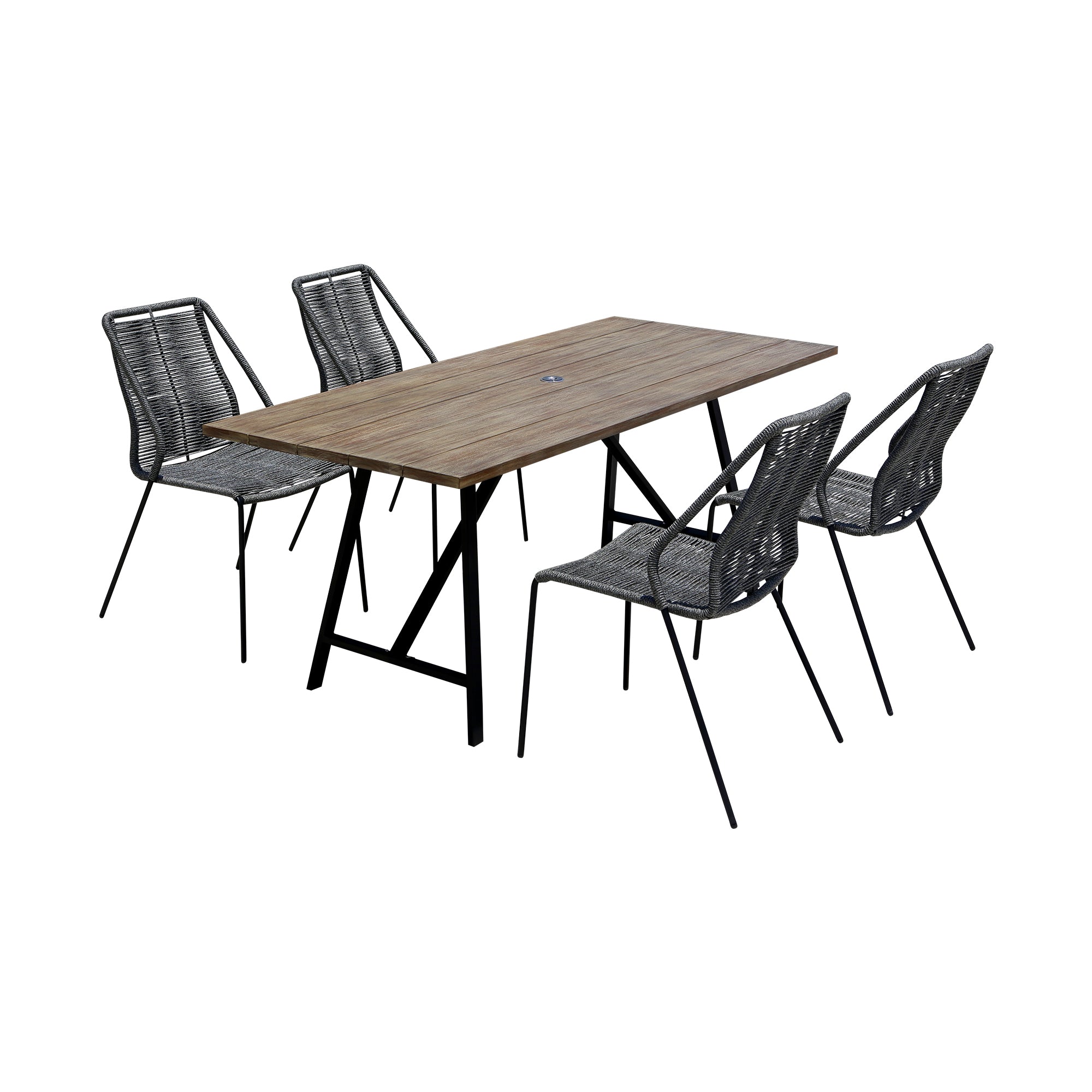 Armen Living - Koala and Clip 5 Piece Dining Set in Eucalyptus Wood and Metal with Rope  - 840254332331