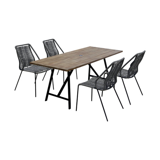 Armen Living - Koala and Clip 5 Piece Dining Set in Eucalyptus Wood and Metal with Rope  - 840254332331